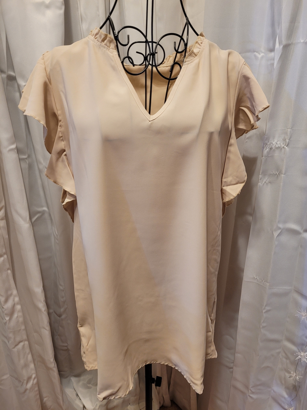 SHEIN Cream Ruffle Sleeve V-Neck Blouse